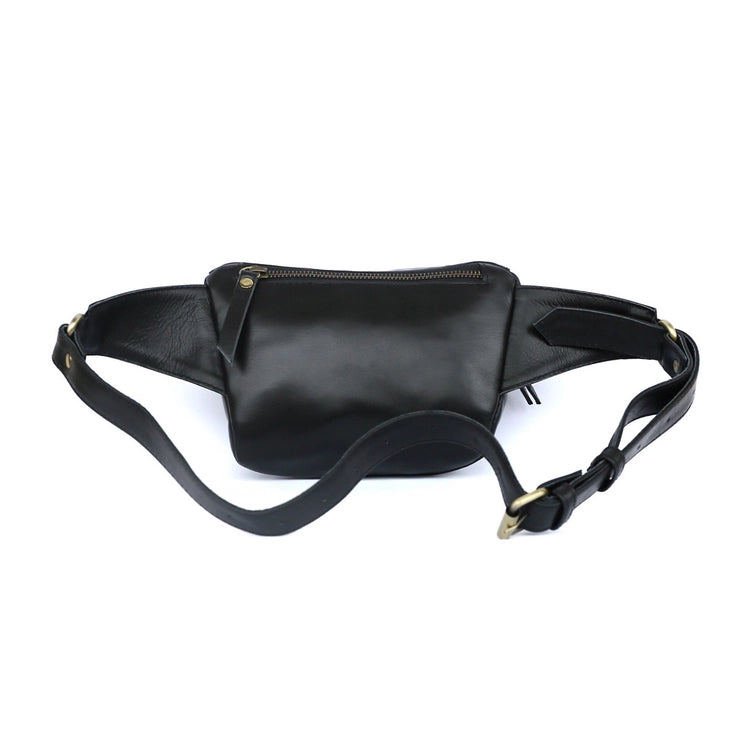 MANDRN  The Remy- Black Leather Fanny Pack