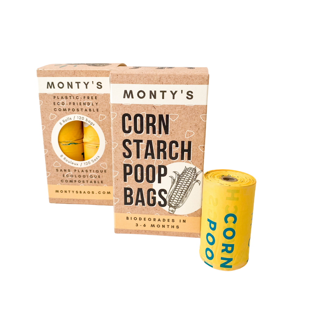 Monty&#39;s Compostable Cornstarch Dog Poop Bags - 8 Rolls (120 Bags) - By LOVE ATTACK
