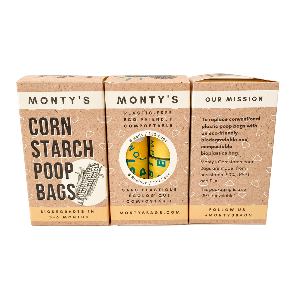 Monty&#39;s Compostable Cornstarch Dog Poop Bags - 8 Rolls (120 Bags) - By LOVE ATTACK
